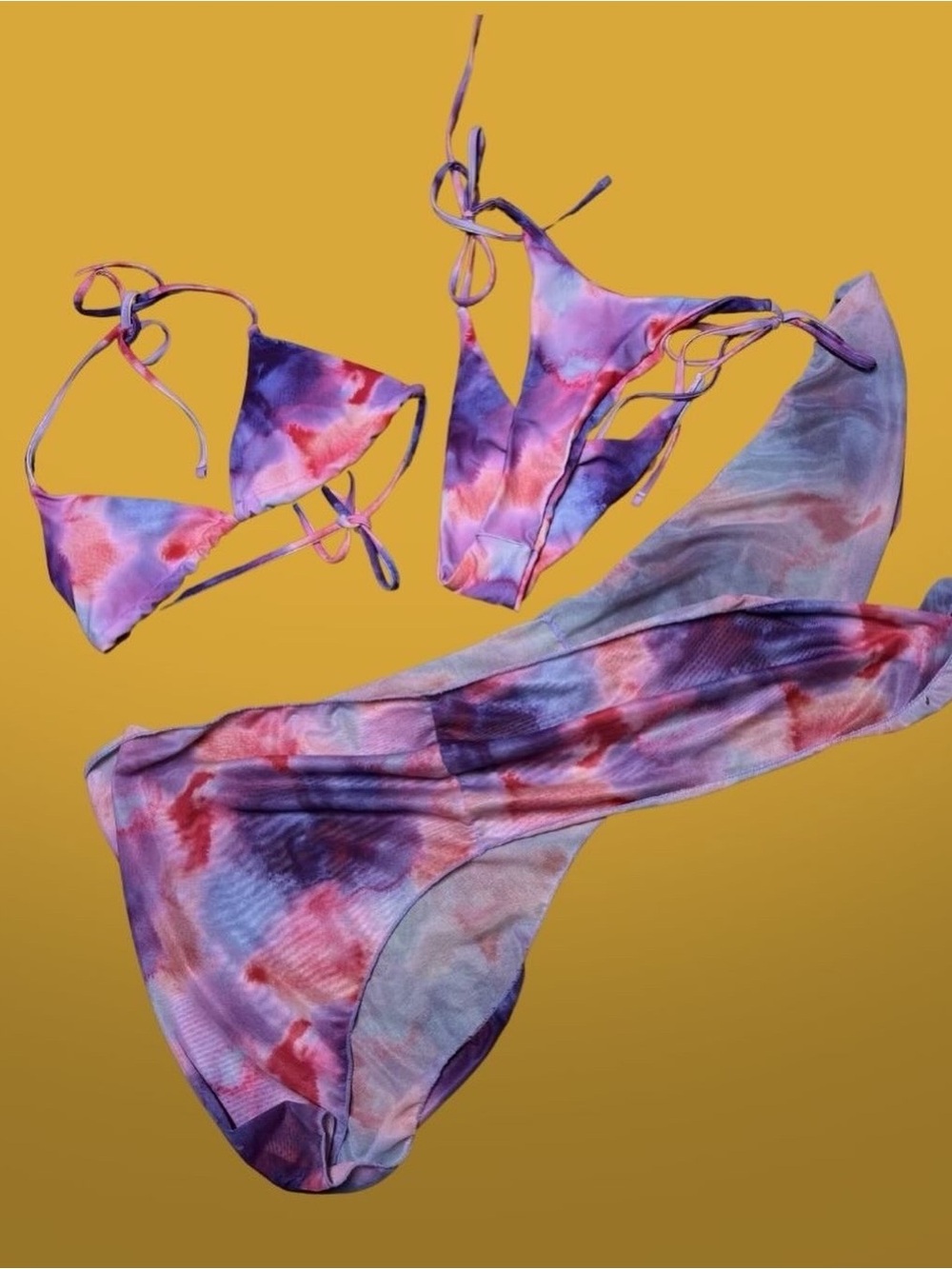 Tie-Dye Purple Pink Multicolor String Bikini Set